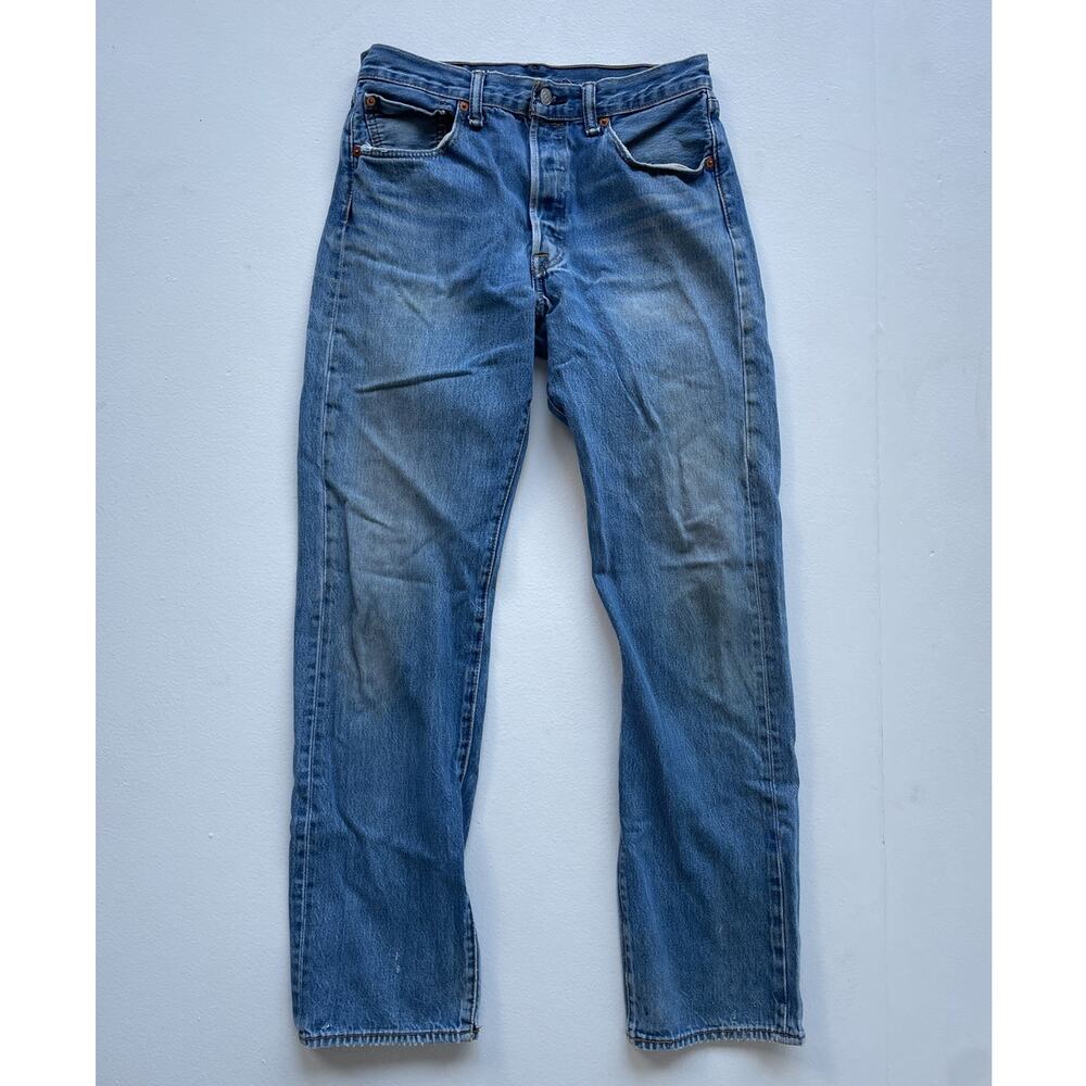 Vtg LEVIS 501 Blue Denim Jeans / 33 x 36 / Distressed Faded Straight Grunge